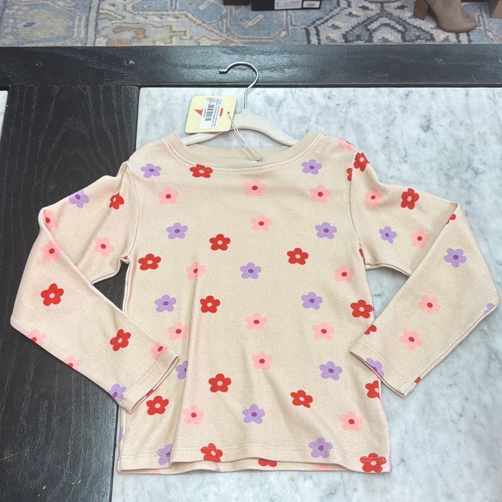 Cream and Red Floral Long Sleeve Tee